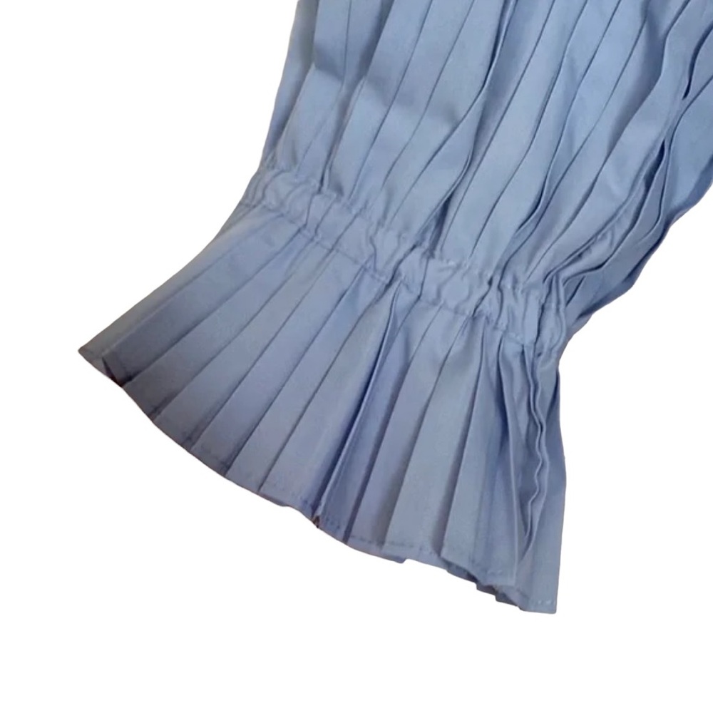 THML Mini Swing Dress Small Icy Baby Blue Poplin Pleated 3/4 Sleeve A Line NWOT - Picture 6 of 15